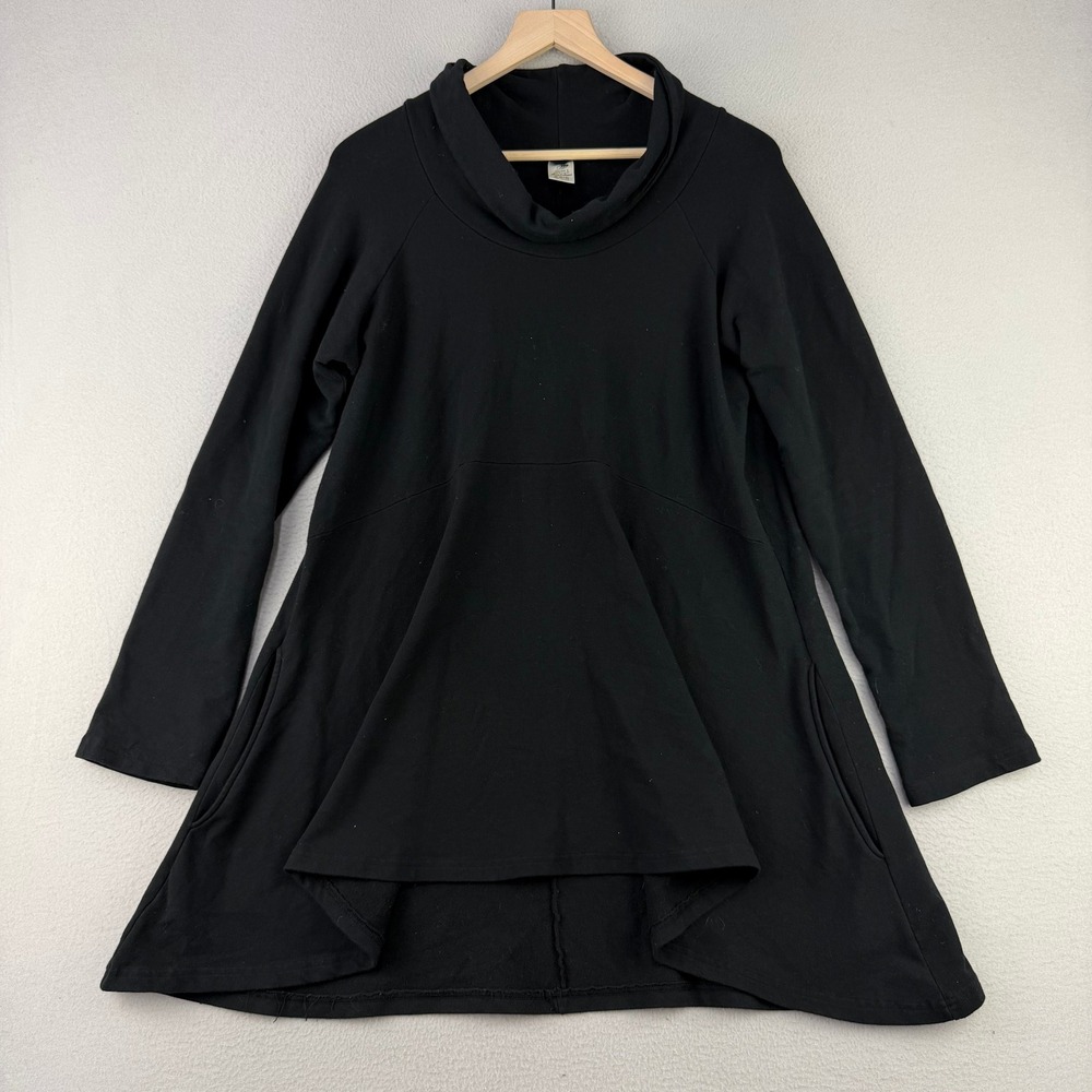 Magdalena‎ Cowl Neck Tunic Blouse Women M Black A-Line Long Sleeve Cotton USA
